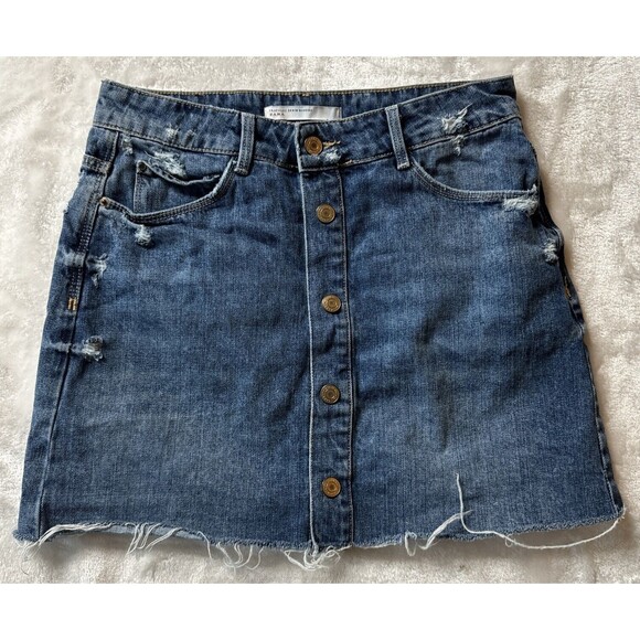 Zara Dresses & Skirts - Zara Womens Blue Jean Denim Trafaluc Pockets Distressed Mini Skirt Size Small 26